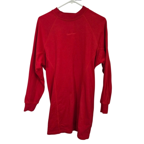 ⭐️Calvin Klein Red Crewneck Sweatshirt Material Dress Size Small - Picture 1 of 5